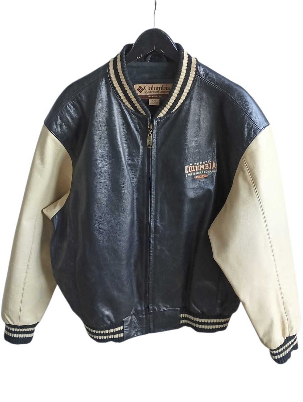 VTG Columbia Sportswear Genuine Leather Varsity Jacket Bomber Large